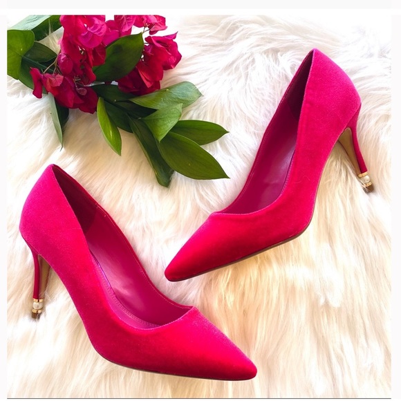 Dune London Shoes - NWT Dune London hot pink velvet faux pearl heels